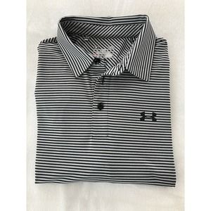 Under Armour Polo Shirt Men Size L Gray Loose Heatgear Collared Short Sleeve